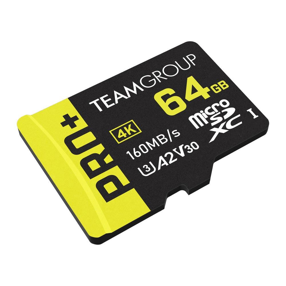 Team Group Pro+ 64GB Micro SDXC Uhs-I U3 A2 V30 Memory Card