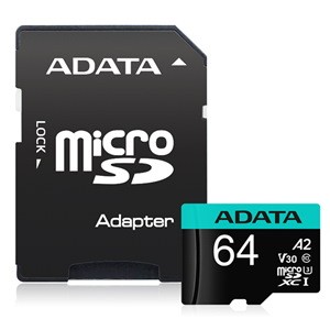 Adata Premier Pro microSDXC Uhs-I U3 A2 V30 Card With Adapter 64GB