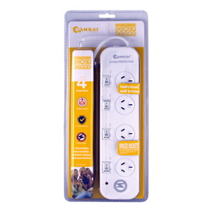 Sansai 4 Way Surge Powerboard With Individual Switches