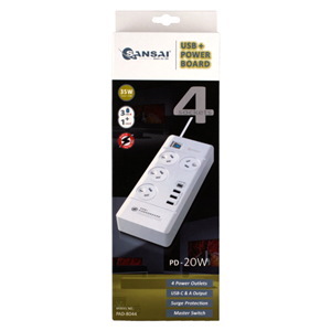 Sansai 4 Way Surge Powerboard With 3 X Usb-A & 1X Usb-C