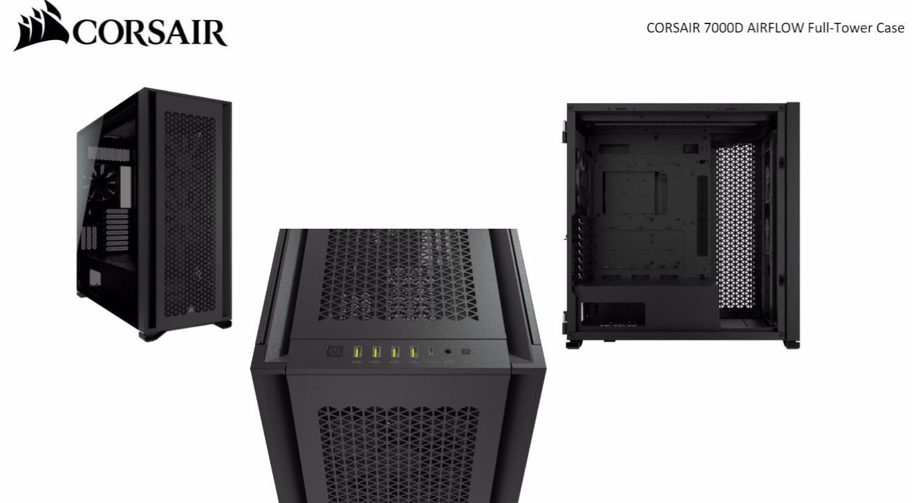 Corsair Obsidian 7000D Af Tempered Glass Mini-ITX, M-Atx, Atx, E-Atx Tower Case, Usb 3.1 Type C, 10X 2.5', 6X 3.5' HDD. Black