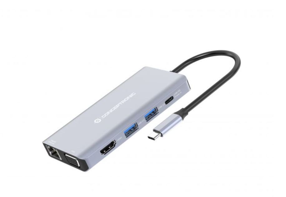 Level One Conceptronic Donn20g 10-In-1 Usb 3.2 Gen 1 Docking Station; Hdmi; Vga; Usb-A 3.0 X 3; SD; TF/MicroSD; Audio; GbE Lan; 100W Usb PD