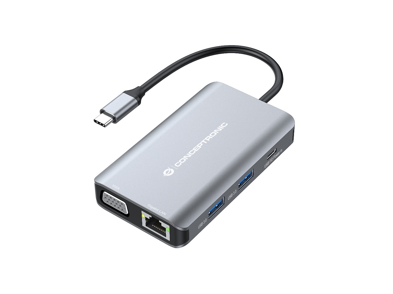 Level One Conceptronic Donn21g 7-In-1 Usb 3.2 Gen 1 Docking Station; Hdmi; Vga; GbE Lan; Usb-A 3.0 X 3; 100W Usb PD