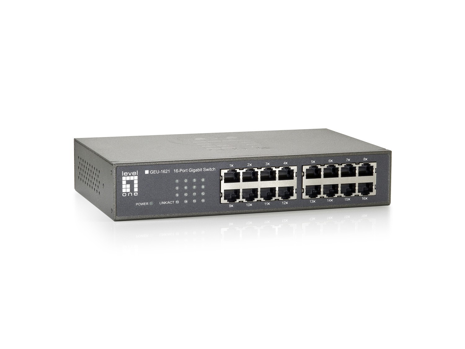 LevelOne 16-Port Gigabit Switch- 16 Gigabit Ethernet Ports- 10/100/1000Mbps Wire Speed Transmission And Reception- 9K Jumbo Frames To Increase Data Transfer Rates- Supports 8K Mac Address Auto-Learnin