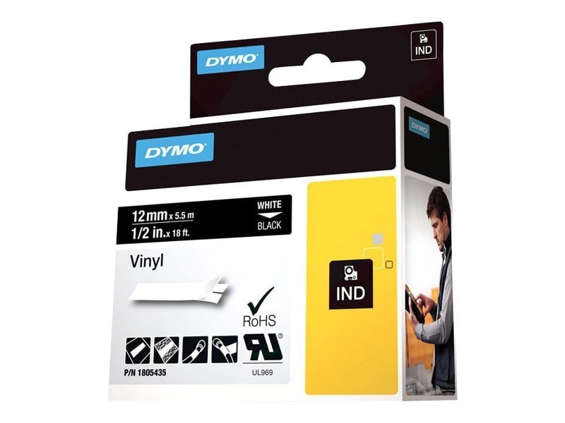 Dymo 1/2In Black Vinyl Labels For