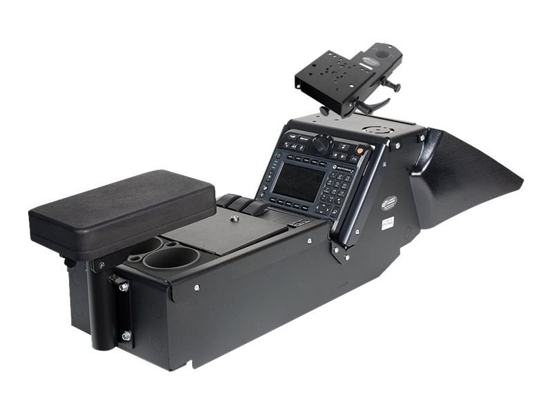 Gamber-Johnson Console Box W/ Cup Holder, Armrest, Mongoose Attachment For Dodge Charger Police Package (2011+)