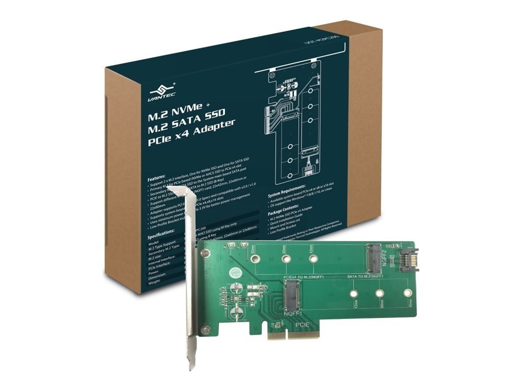 Vantec M.2 NVMe + M.2 Sata SSD PCIe X4 Adapter