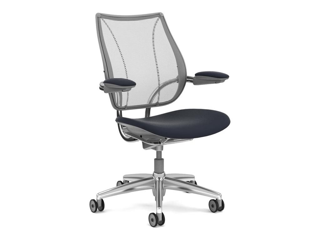 Humanscale Liberty Task Chair, Adjustable Duron Arms, Black Frame, Catena Black Back Mesh, Ticino Canyon/Coffee