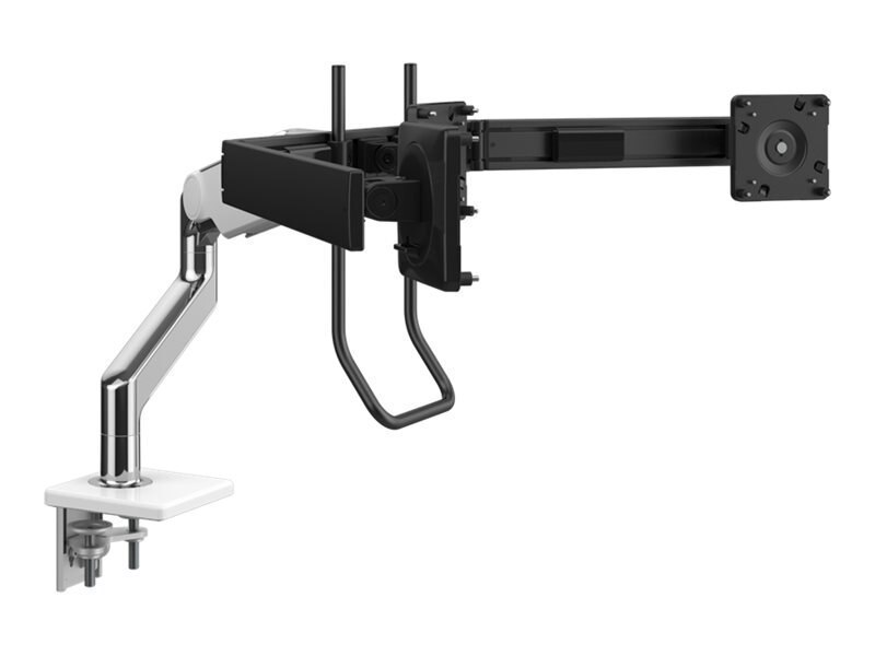 Humanscale M10 Monitor Arm, Clamp Mount, White W/ Polished Aluminum, Angled/Dynamic Link