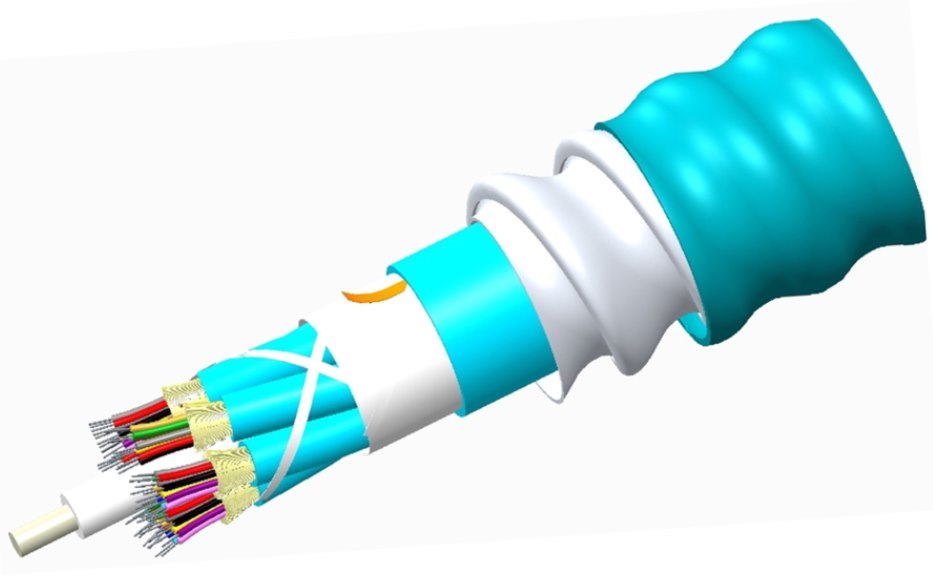 Fiber indoor cable, LazrSPEED® Plenum Distribution, interlocking aluminum armored with plenum jacket, 6 fiber single-unit, Gel-free, Multimode OM4, Feet jacket marking, Aqua jacket color