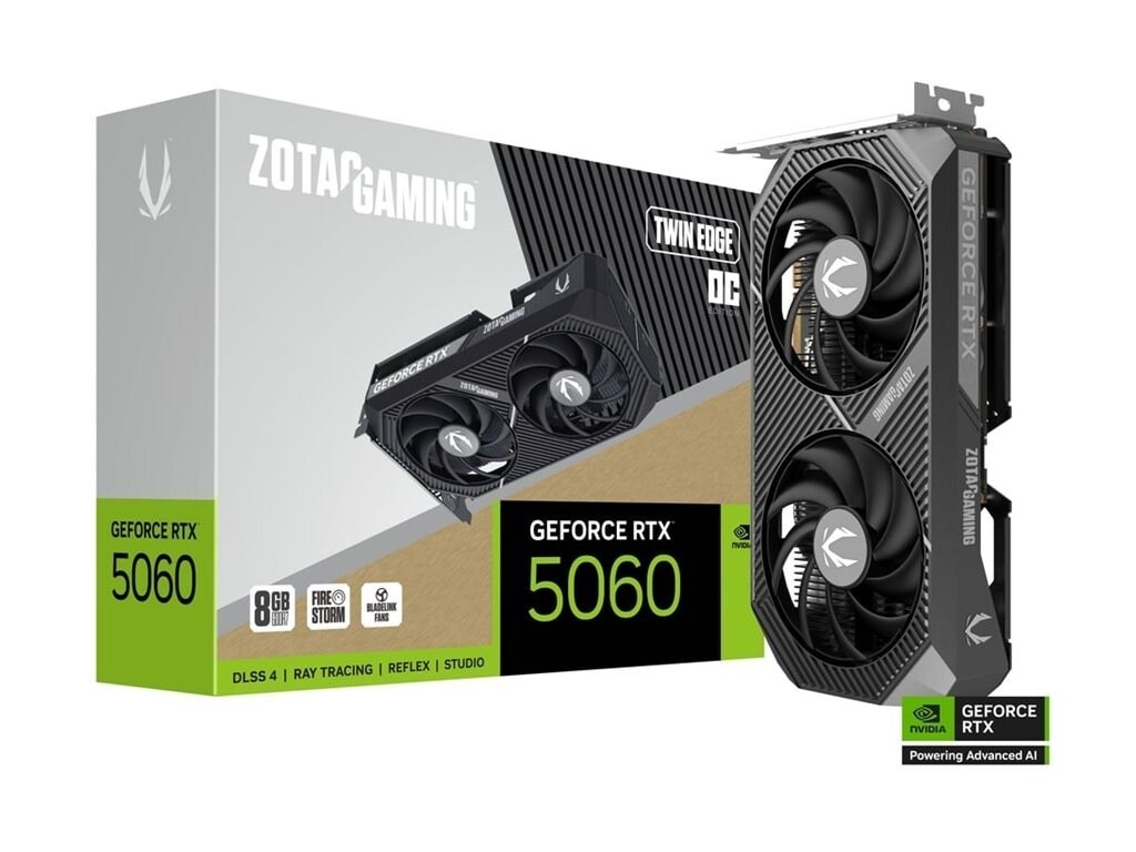 Zotac GeForce RTX 5060 Twin Edge PCIe 5.0 X8 Overclocked Graphics Card, 8GB GDDR7