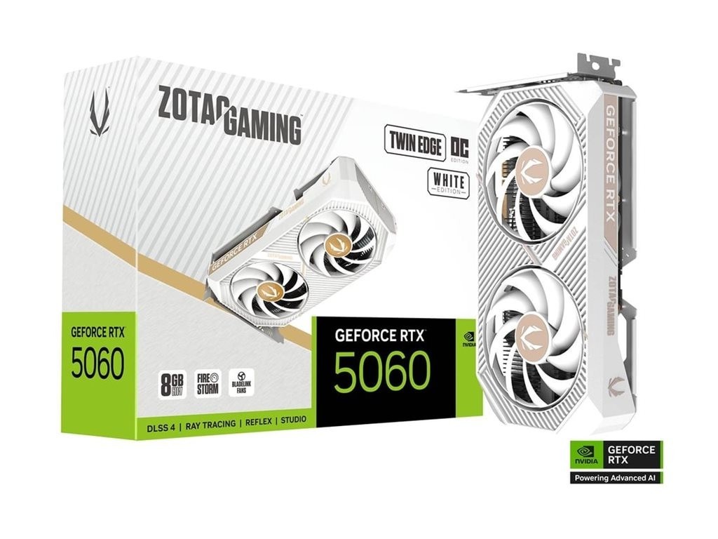 Zotac GeForce RTX 5060 Twin Edge PCIe 5.0 Overclocked White Edition Graphics Card, 8GB GDDR7