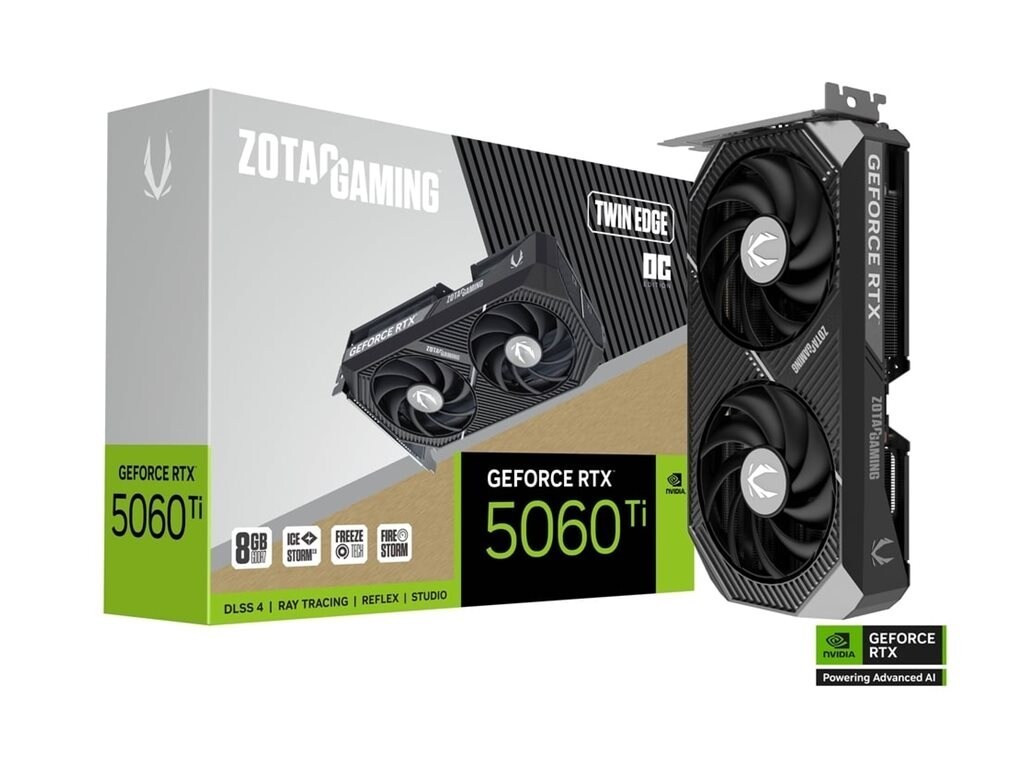 Zotac GeForce RTX 5060 Ti Twin Edge PCIe 5.0 X8 Overclocked Graphics Card, 8GB GDDR7