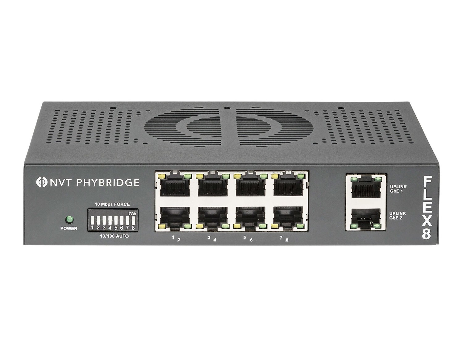 NVT Phybridge Flex8: 8 Port Long Reach 2 Or 4 Pair Utp PoE++ (50 Watts) Unmanaged Switch With 55Vac, 190 Watt Powe