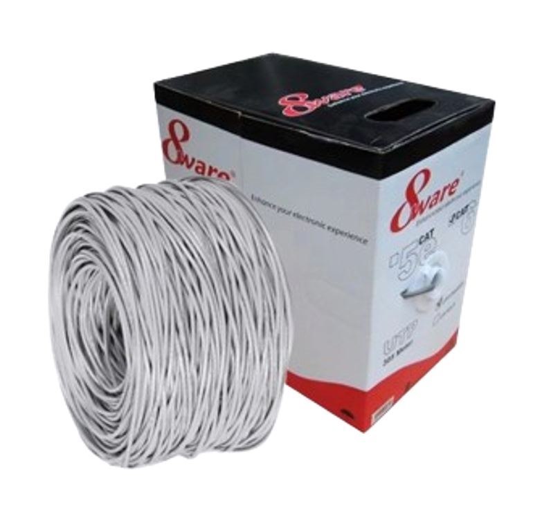 8Ware Cat5E 100M Solid Copper Cable Roll On Box With Dispenser 24Awg 10/100 8-Core Oxygen-Free Copper 4 Pairs Unshielded White