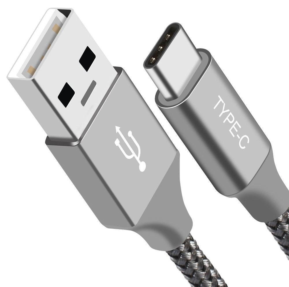Astrotek 1M Usb-A To Type-C Data SYNC Charger Cable Silver Strong Braided Heavy Duty Fast Charging For Samsung Galaxy Note S8 Plus LG Google Macbook