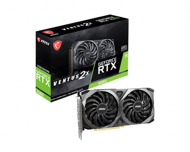 Msi nVidia Geforce RTX 3060 Ventus 2X Oc 12GB Video Card, PCI-e 4.0, GDDR6, 1807 MHz Boost Clock, 3X DisplayPort 1.4, 1X Hdmi 2.1