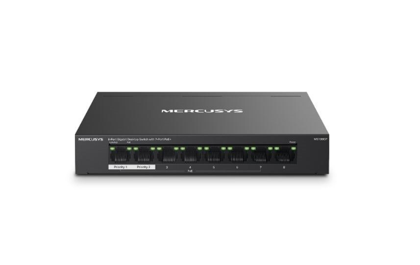 TP-Link Mercusys MS108GP 8-Port Gigabit Desktop Switch With 7-Port PoE+, Up To 250 M