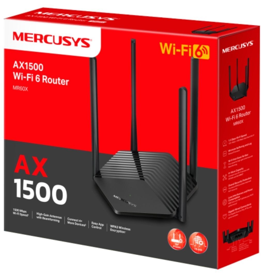 TP-Link Mercusys MR60X Ax1500 WiFi 6 Router, Up To 1.5Gbps, Ofdma, Mu-Mimo, Wpa3