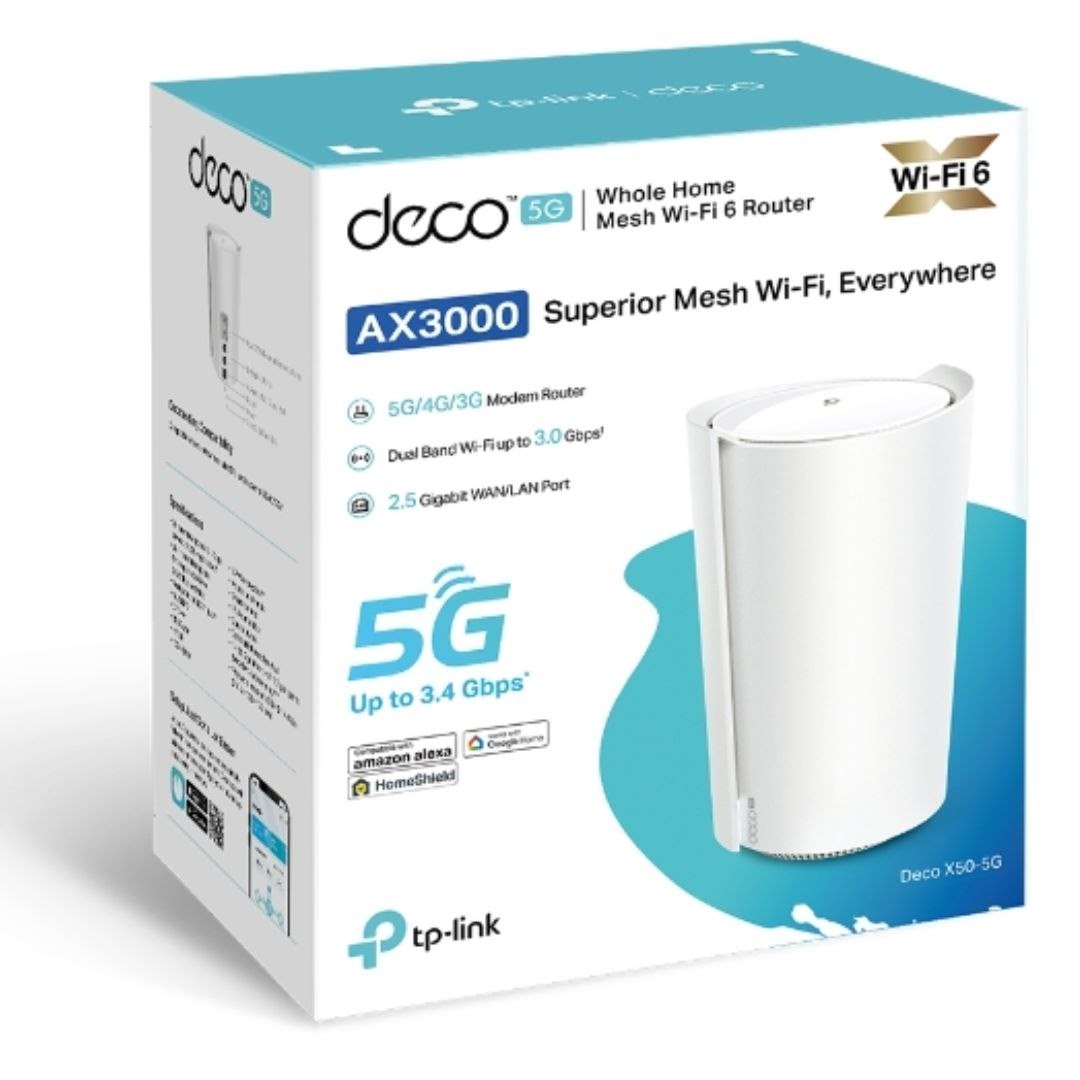 TP-Link Deco X50-5G(1-pack) 5G Ax3000 Whole Home Mesh WiFi 6 Gateway, 574 MBPS At 2.4 GHz + 2402 MBPS At 5 GHz, 5G 3.4Gbps/900Mbps, 4G+ Cat19 1.6Gbps/