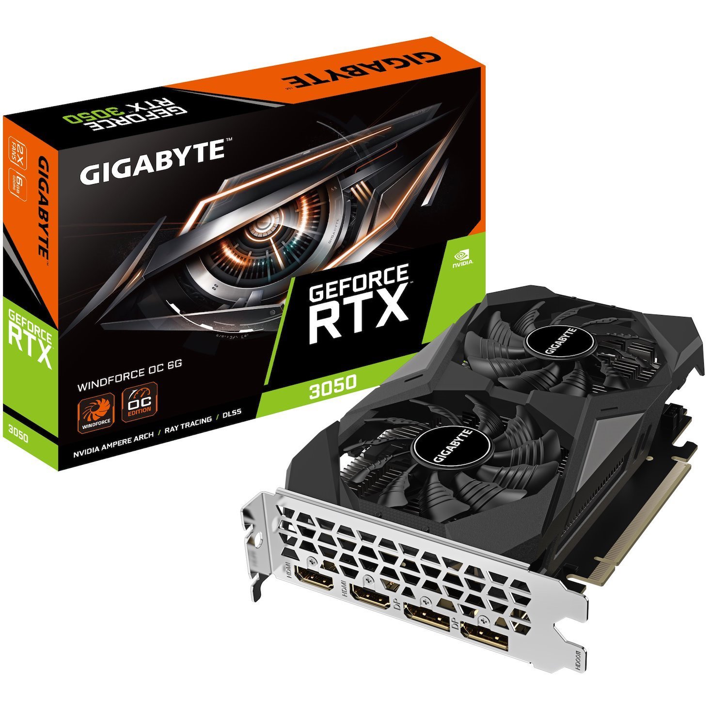 Gigabyte nVidia GeForce RTX™ 3050 Windforce Oc 6G, 1477 MHz, Cuda 2304, 14000 MHz, GDDR6, 96 Bit, Pci-E 4.0, Psu 300W, DP1.4a*2 Hdmi 2.1*2