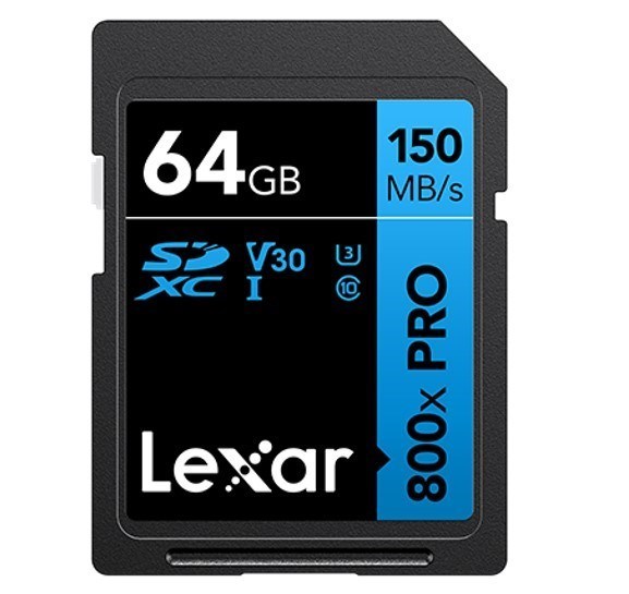 Lexar High-Performance 800X Pro 64GB SDHC' SDXC™ Uhs-I Card Blue Series Up To 150MB/s1 Shoot High-Quality Images And Stunning 1080P Full-HD And 4K Uhd