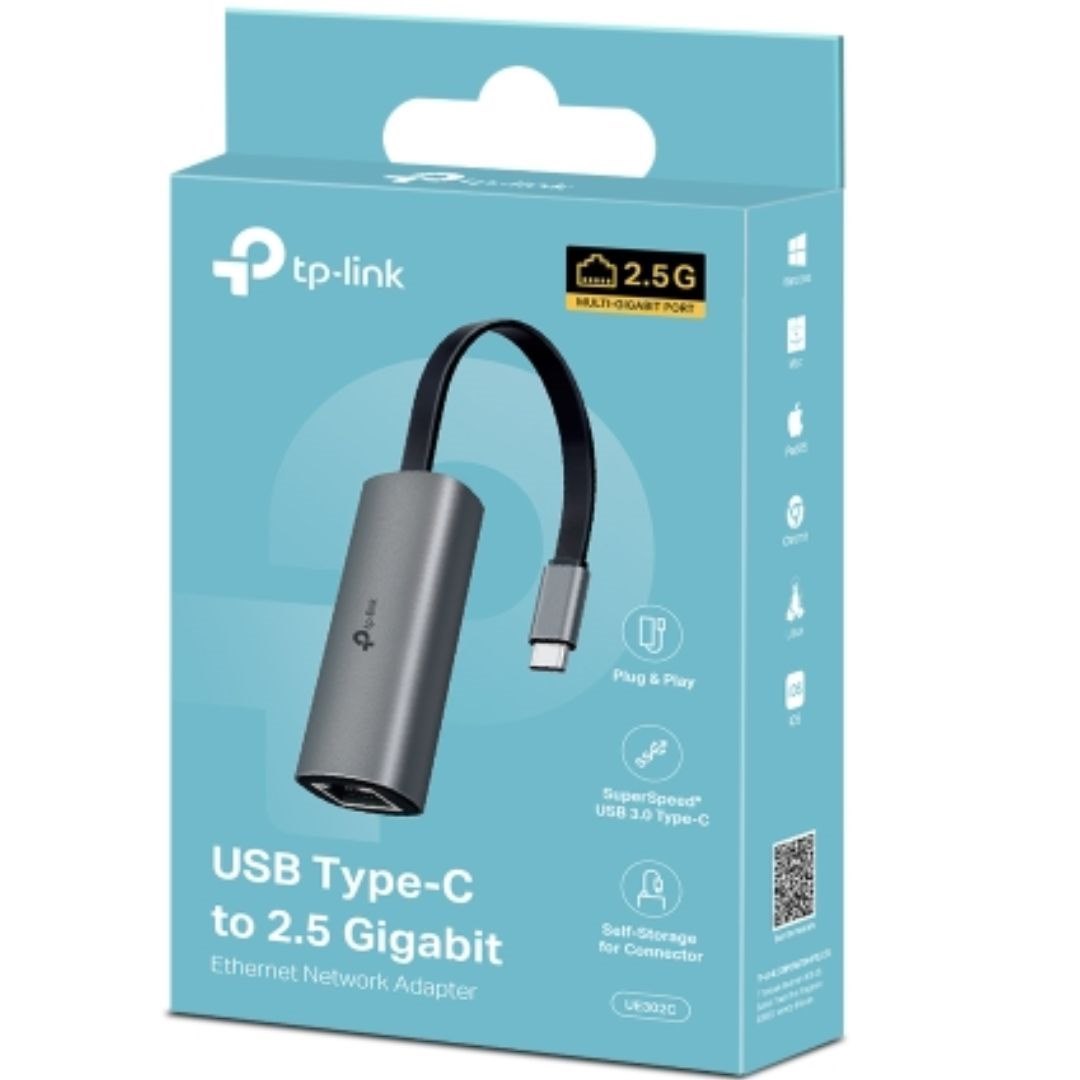 TP-Link Ue302c Usb Type-C To 2.5 Gigabit Ethernet Network Adapter, 1×Usb 3.0 Type-C Connector, 1×2.5 Gigabit Ethernet Port, Foldable And Portable Desi