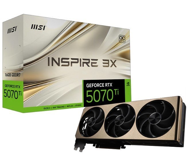 Msi nVidia GeForce RTX™ 5070 Ti 16G Inspire 3X Oc Plus, Pci Express® Gen 5, Boost: 2482 MHz, Cuda 8960 Units, 16GB GDDR7, Hdmi™ X 1