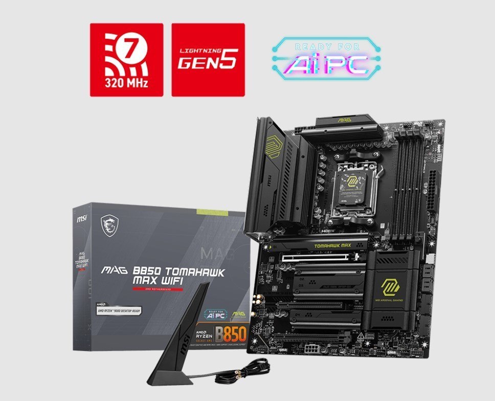 Msi Mag B850 Tomahawk Max Wifi, Amd B850. 4X DDR5 256GB, 1X Hdmi, 3X Pci-E X16 Slot, 4X M.2, 8X Usb 2.0, Wi-Fi 7