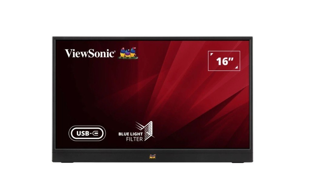 ViewSonic 16' Ips Va1655 FHD Usb-C, Mini Hdmi, Speakers Video Extension, Vertical Display, 53 Degrees Tilt, Mac Os. 1KG Ultra Portable Monitor Laptop