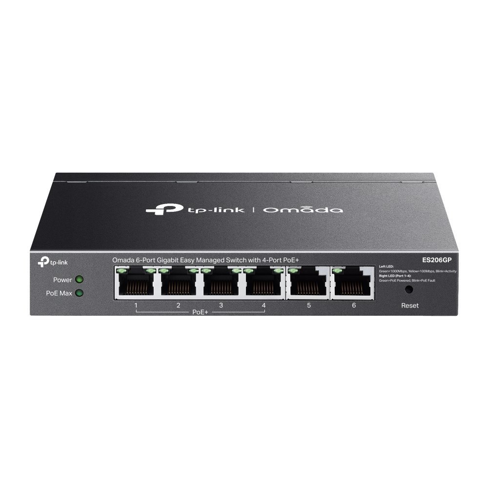 TP-Link Es206gp Omada 6-Port Gigabit Easy Managed Switch With 4-Port PoE+, Fast PoE, Perpetual PoE, Flow Control, Loopback Detection, Port Isolation,