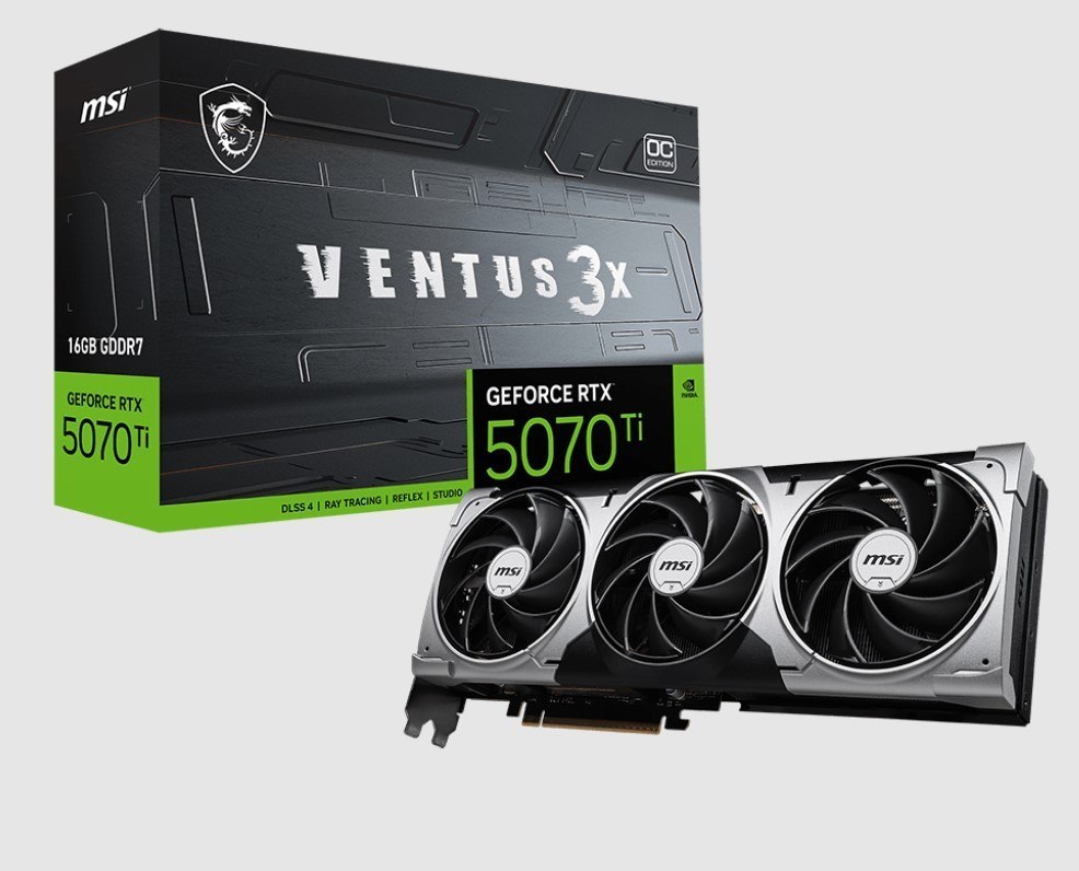 Msi nVidia GeForce RTX™ 5070 Ti 16G Ventus 3X Oc,Pci Express® Gen 5, Boost: 2482 MHz, Cuda 8960 Units, 16GB GDDR7, Hdmi™ X 1