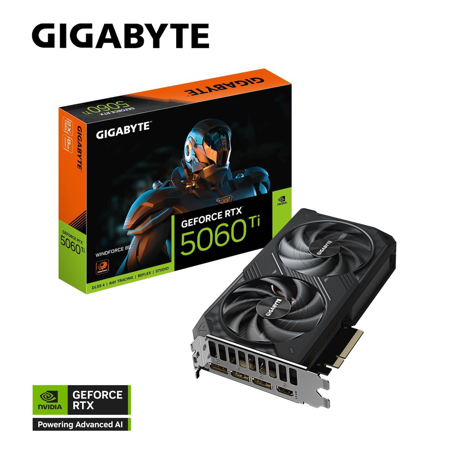 Gigabyte GeForce RTX™ 5060 Ti Windforce 8G, 2572 MHz, Cuda TBD, 28 GBPS, GDDR7, 128 Bit, Pci-E 5.0, Psu 650W, DisplayPort 2.1B *3 Hdmi 2.1B *1