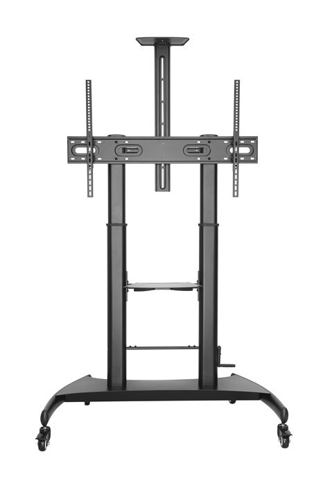 Brateck Large Screen Telescopic Height-Adjustable Steel TV Cart With Crank Handle Fit 60'-100' Up To 100KG- Matte Black