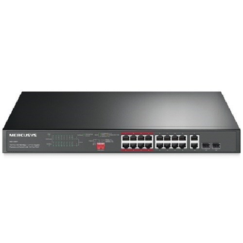 TP-Link Mercusys MS118CP 16-Port 10/100Mbps + 2-Port Gigabit Rackmount Switch With 16-Port PoE+
