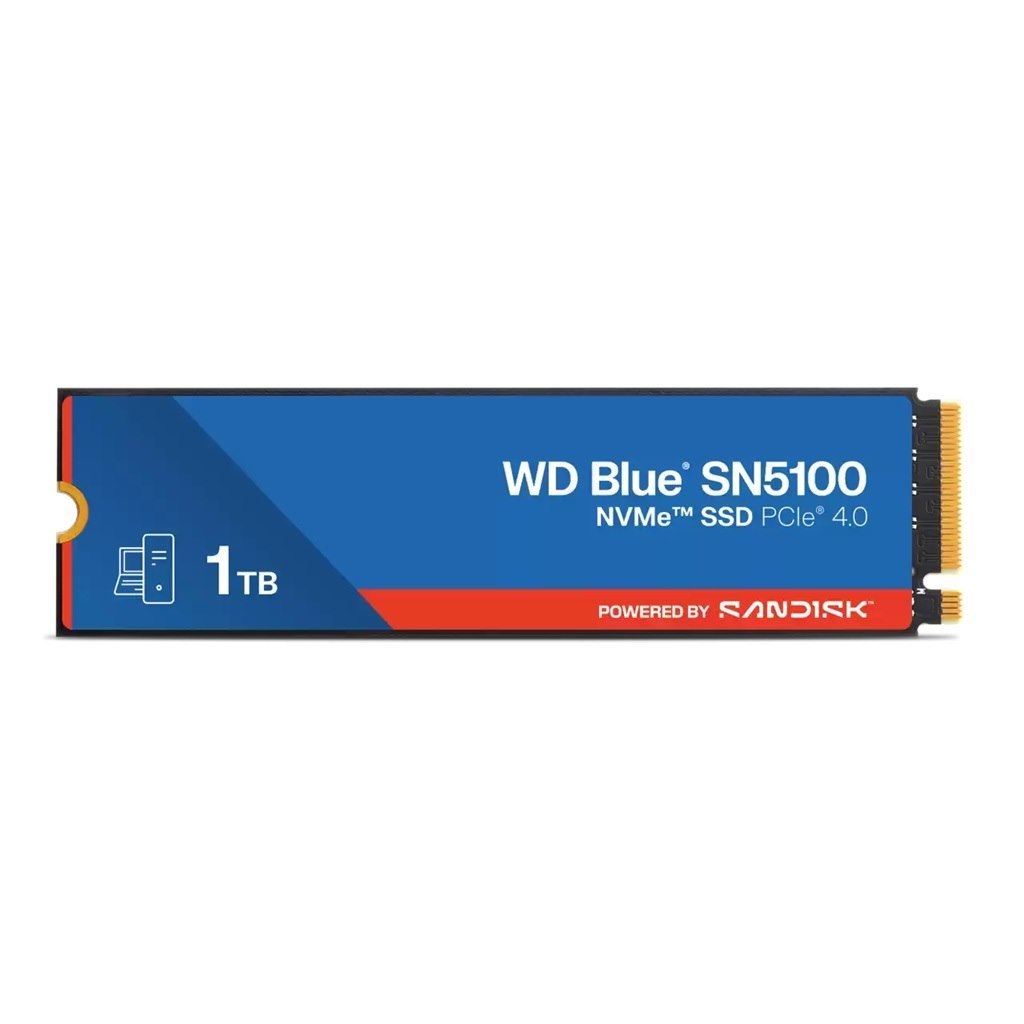 Western Digital WD Blue SN5100 NVMe™ SSD - 1TB, M.2 2280, PCIe Gen4, Read 7100MB/s, Write 6700MB/s, 1000K/1300K Iops, TBW 600, 5YR Warranty