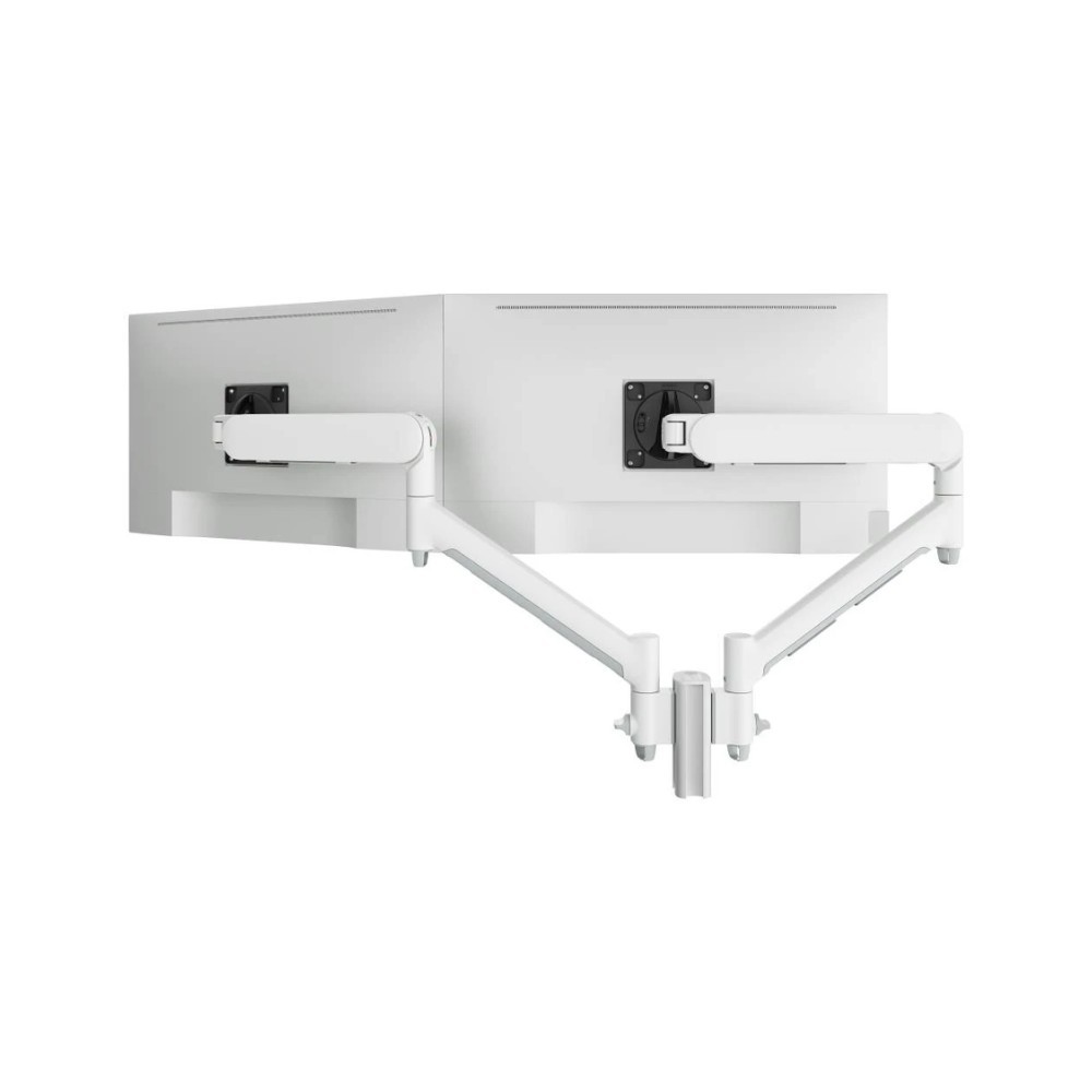 Atdec Dual Dynamic Monitor Arm Mount On Short Post - Heavy-Duty F-Clamp - White