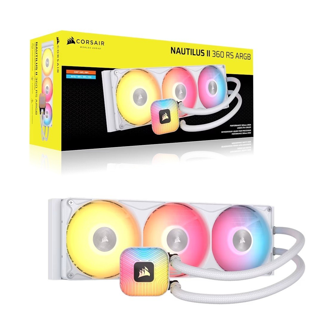 Corsair Nautilus Ii 360 RS Argb Liquid Cpu Cooler - White, 360MM Radiator, FlowDrive 2S Pump, 32 RGB LEDs, PWM, Zero RPM Mode, 5Yr WTY