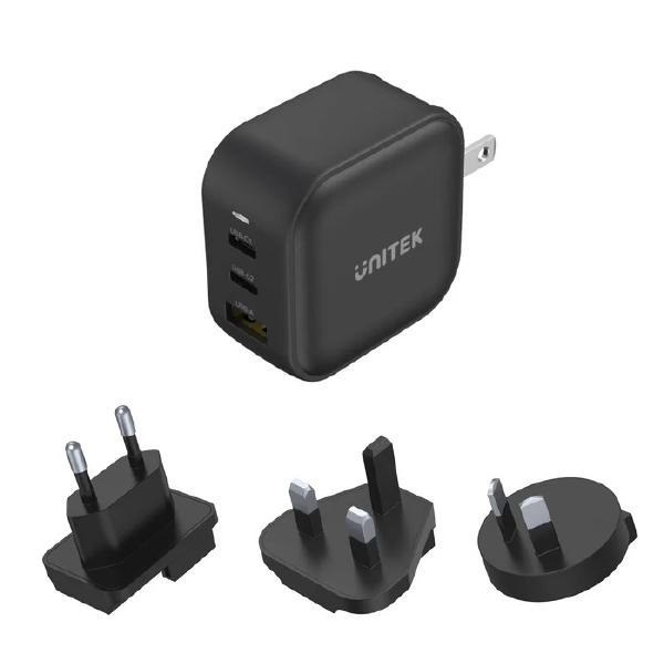 Unitek Travel Tri GaN 3 Ports 66W Charger With Usb PD, QC 3.0 In Black (Travel Charger), Gift Box Package With Eu/Uk/Au Plug