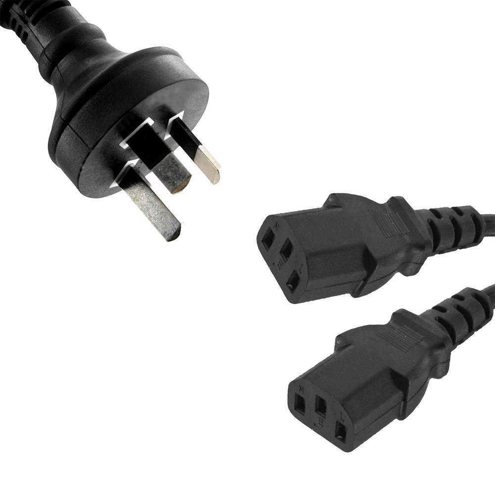 8Ware Power Cable From 3-Pin Au Male To 2 Iec C13 Female Plug In 3M