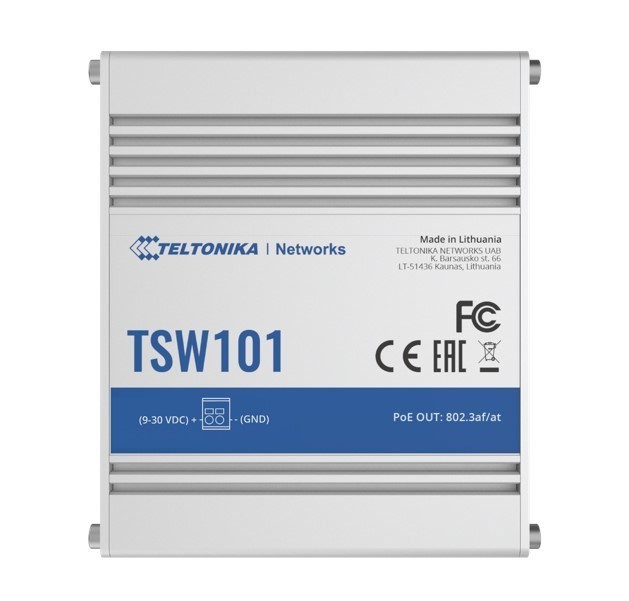 Teltonika TSW101 Automotive Poe+ Switch, 4X PoE Ports, 5 X Gigabit Ethernet Ports With Speeds Of Up To 1000 MBPS, Psu Excluded