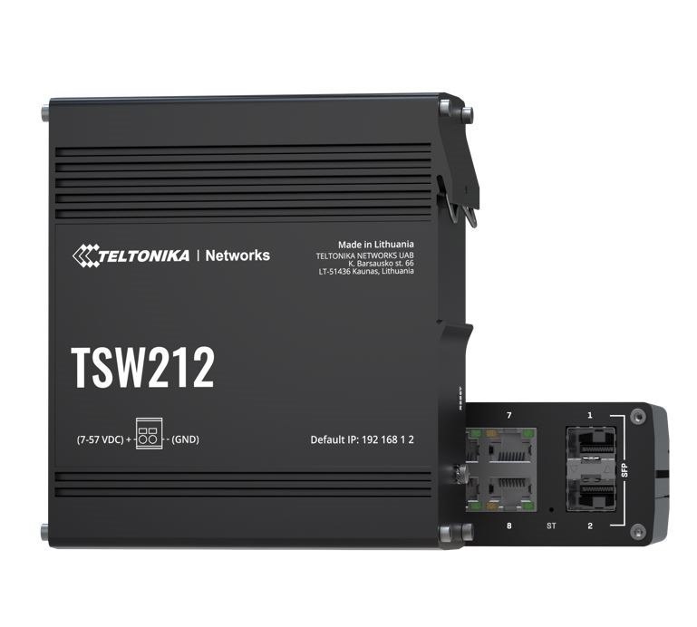 Teltonika TSW212 Managed Ethernet Switch, L2 With Additional L3 Features, Supports Profinet, 8 X Gigabit Ethernet Ports, 2 X SFP Ports, Psu Excluded