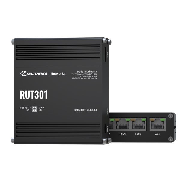Teltonika Rut301 Industrial Ethernet Router, Rugged Industrial Ethernet Router, 5 Ethernet Ports, 2 Configurable Digital Inputs/Outputs, Psu Included