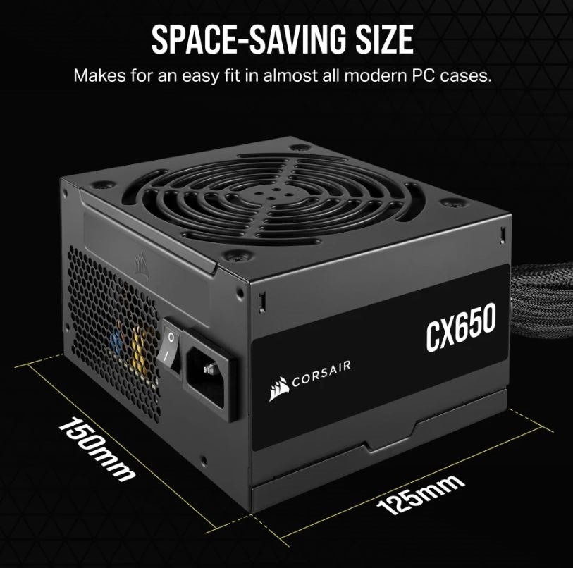 Corsair CX650 650W, 80 Plus Bronze Certified, Up To 88% Efficiency, Compact 125MM Design Easy Fit And Airflow, Atx Psu 2024