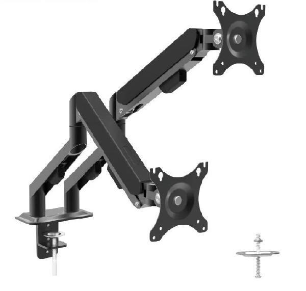 Shintaro Dual Monitor Mount, 360 Swivel Function, F-Clamp &Amp; Bolt-Through Desk Fixing, Max Load 9KG, Up To 27" Screens. Vesa 100X100, Black