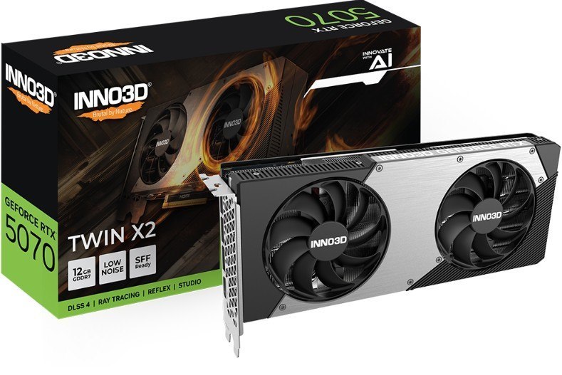 Inno3d nVidia GeForce RTX 5070 Twin X2 12GB GDDR7 2512 MHz Boost Clock, Ram 28 GBPS, 3X DP, 1xHDMI 250X116X41MM
