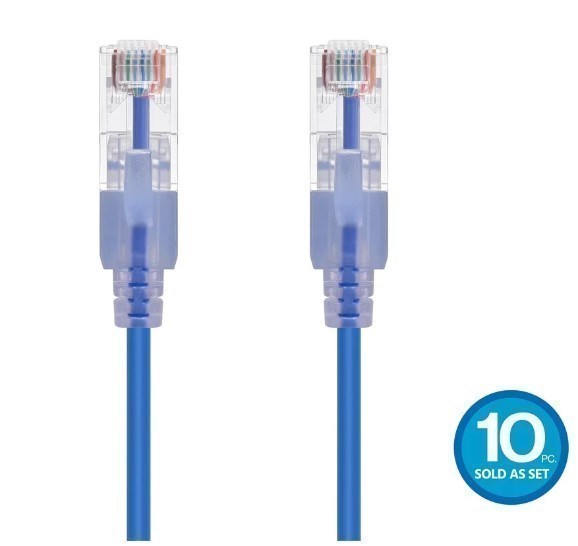 Cat6A Slim Ethernet Patch Cable - 3ft Blue 10-Pack