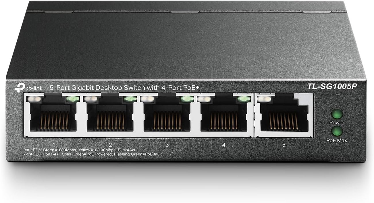 TP Link 5 Port Gigabit PoE Switch, 4 PoE+ Ports @65W, Desktop