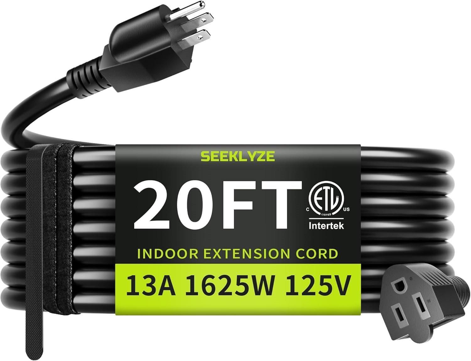 20FT 13A 1625W 16/3 Black Ext. Cord Indoor for Laptops