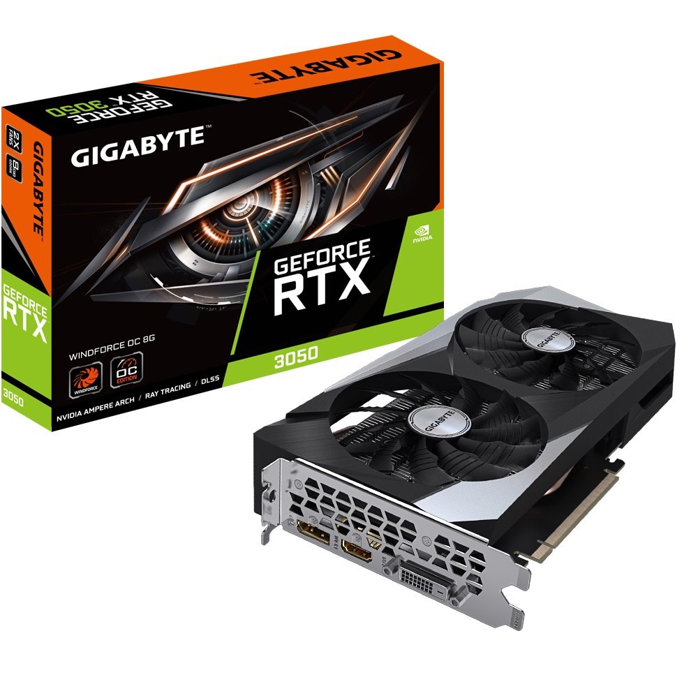 Gigabyte nVidia GeForce RTX 3050 Windforce Oc 8G 1.0 GDDR6 Video Card, 1792 MHz Pci-E 4.0, 1X DP 1.4, 1X Hdmi 2.1